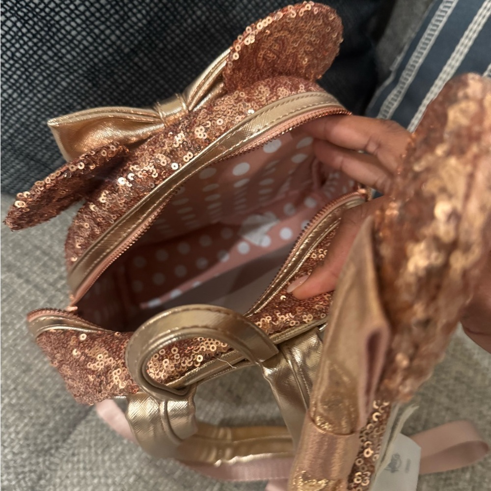 Loungefly Disney Parks Minnie Mouse Sequin Mini Backpack, Rose Gold & Adult Ears - Picture 5 of 5
